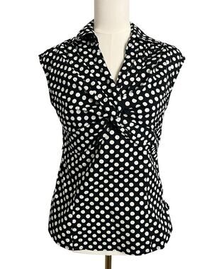 Alfani Blouse Womens 2 Black Polka Dot Twist Front Sleeveless Career Top Retro